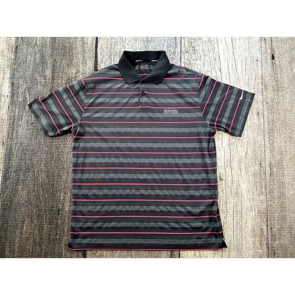 Nike Golf Dri Fit Black Pink Striped Broadlands Polo Shirt Men's Large Dri-Fit - Picture 1 of 8